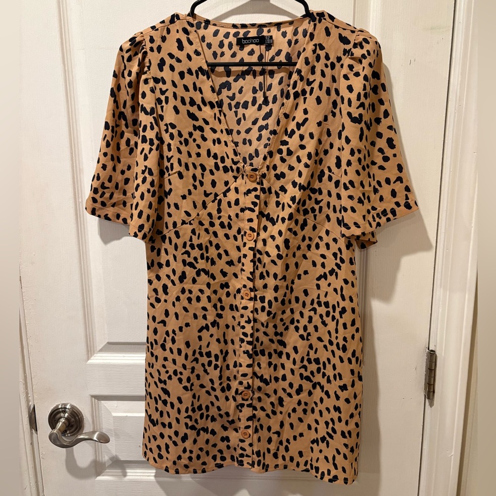 Boohoo Tan and Black Animal Print Dress